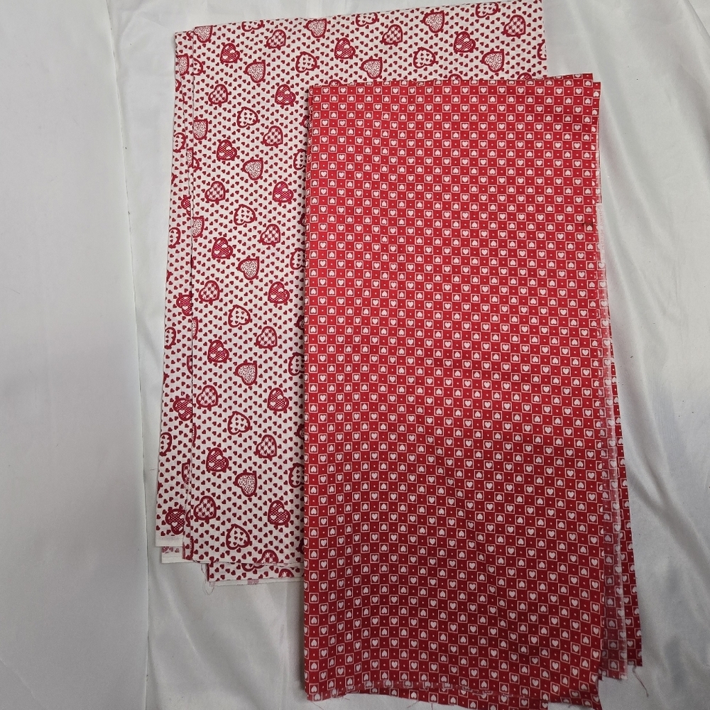 VINTAGE Valentine's Day heart print red and white fabric 4+ yards